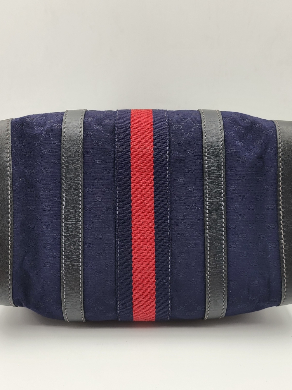 Gucci Vintage Canvas Leather Navy Sherry Line Boston 30 Bag..Auth..w/COA. - Picture 6 of 16
